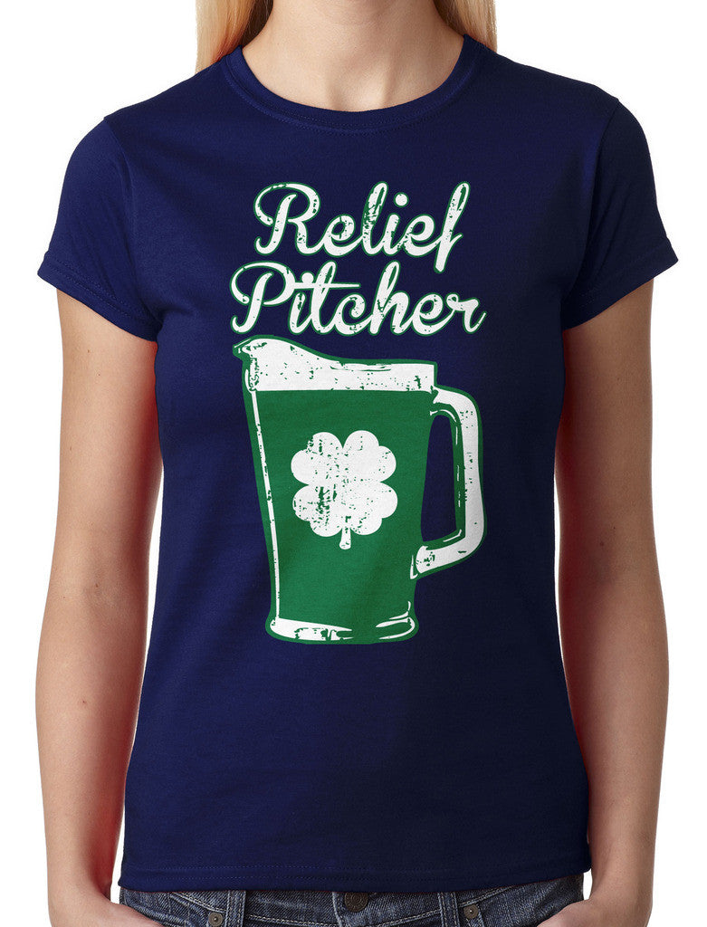 Green Beer Clover Relief Pitcher Junior Ladies T-shirt
