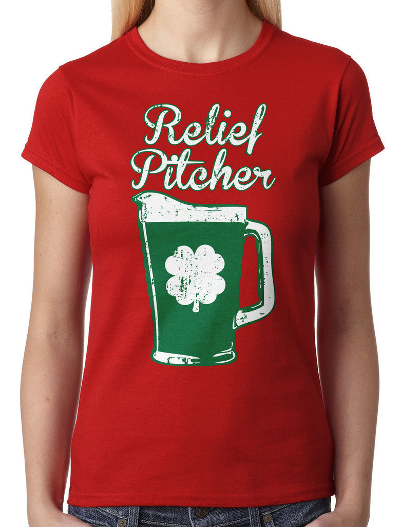 Green Beer Clover Relief Pitcher Junior Ladies T-shirt