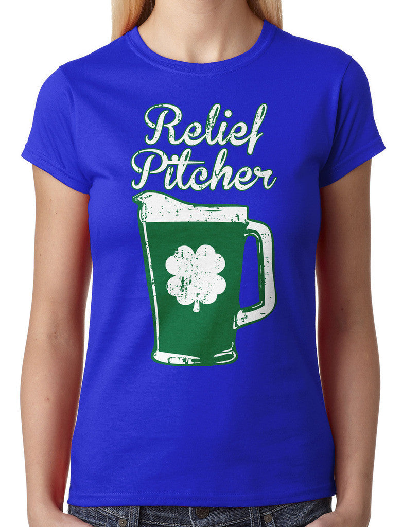 Green Beer Clover Relief Pitcher Junior Ladies T-shirt