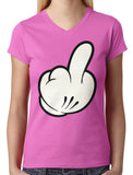 Cartoon Glove Middle Finger Junior Ladies V-neck T-shirt