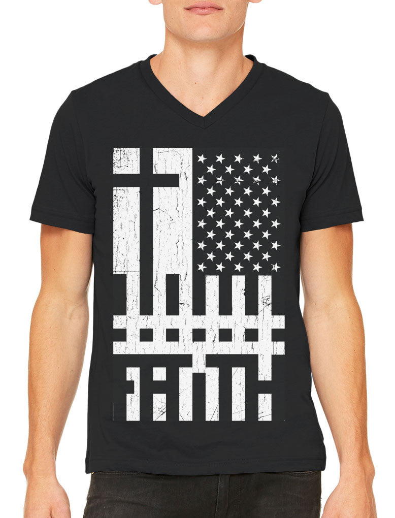 Faith Cross American Flag Men's V-neck T-shirt