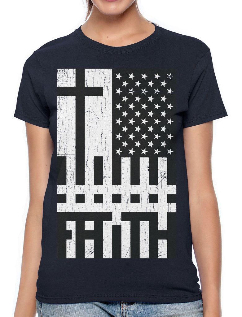 Faith Cross American Flag Women's T-shirt