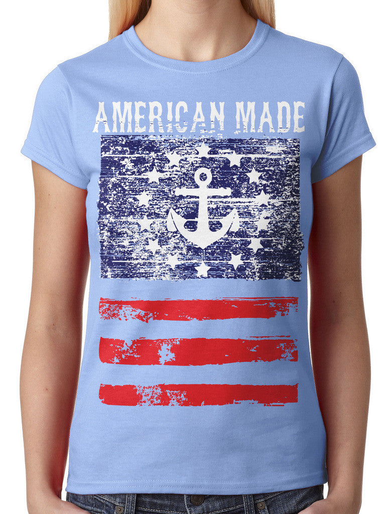 American Made Faded Anchor Flag Junior Ladies T-shirt