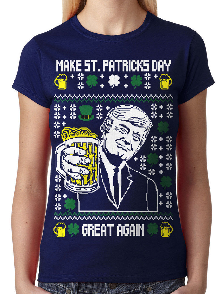 Digital Trump Make St Patricks Day Great Again Junior Ladies T-shirt