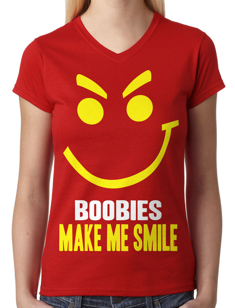 Boobies Make Me Smile Junior Ladies V-neck T-shirt