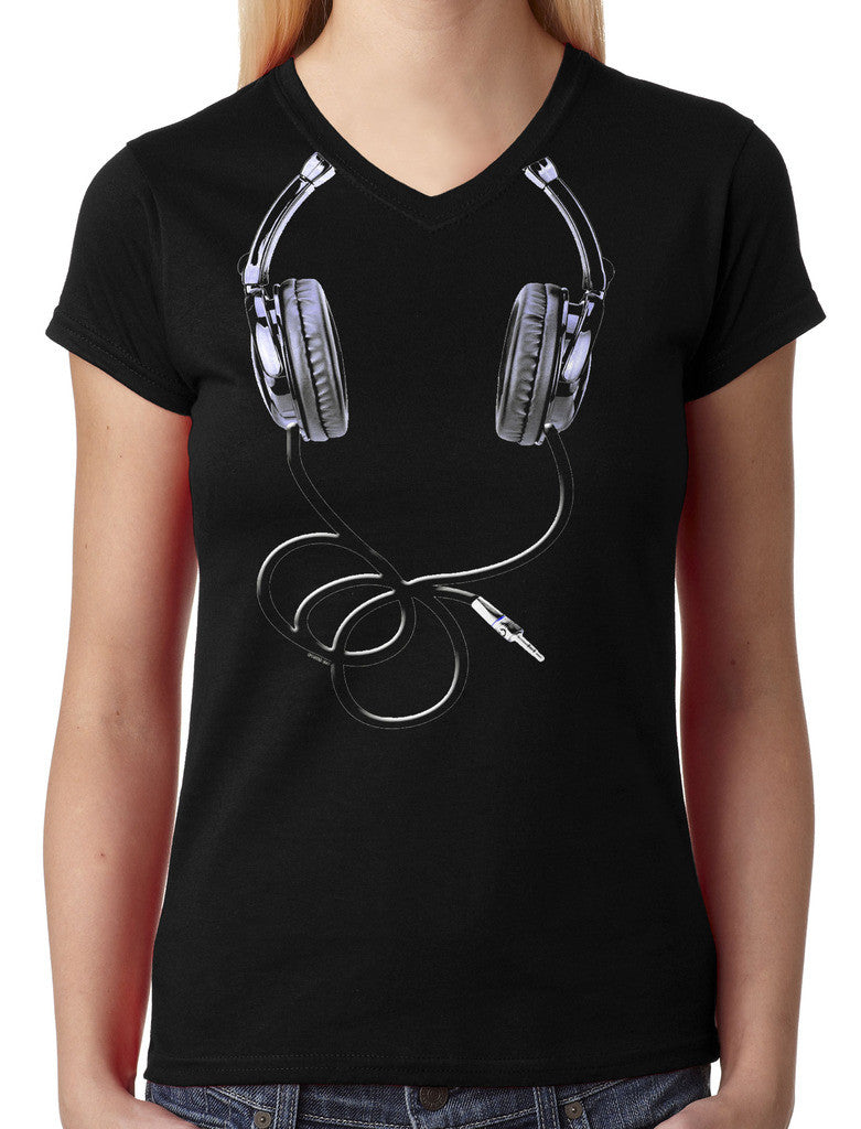 Over Size Headphones Junior Ladies V-neck T-shirt