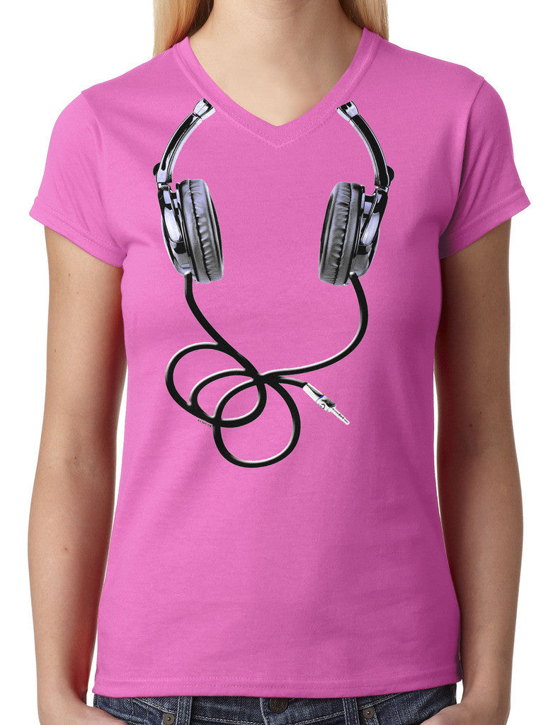 Over Size Headphones Junior Ladies V-neck T-shirt