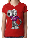 Classy Marilyn Monroe Boombox Junior Ladies V-neck T-shirt