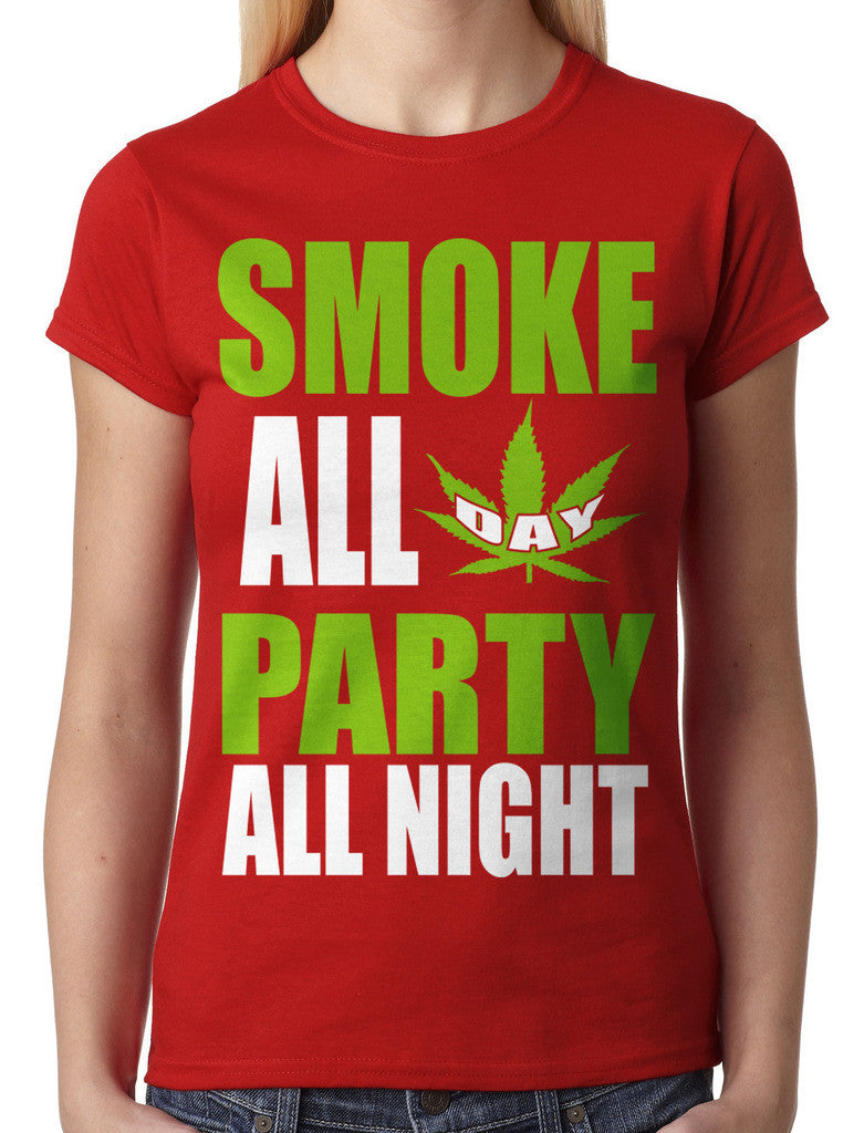 Smoke All Day Party All Night Junior Ladies T-shirt