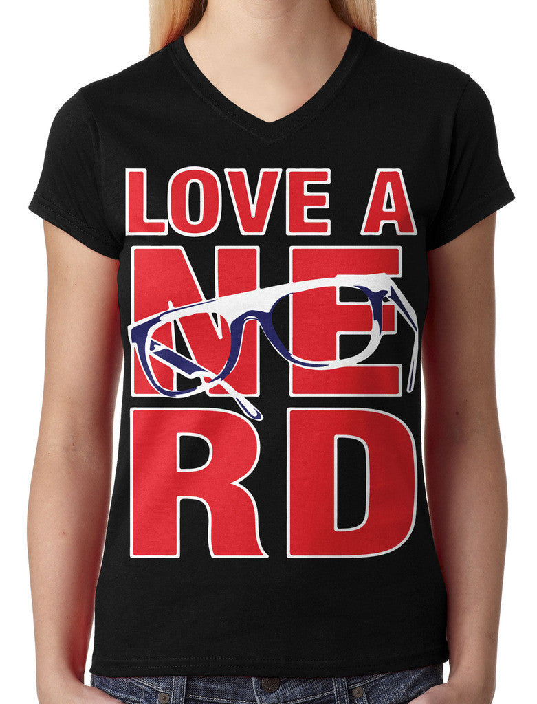 Love A Nerd Junior Ladies V-neck T-shirt