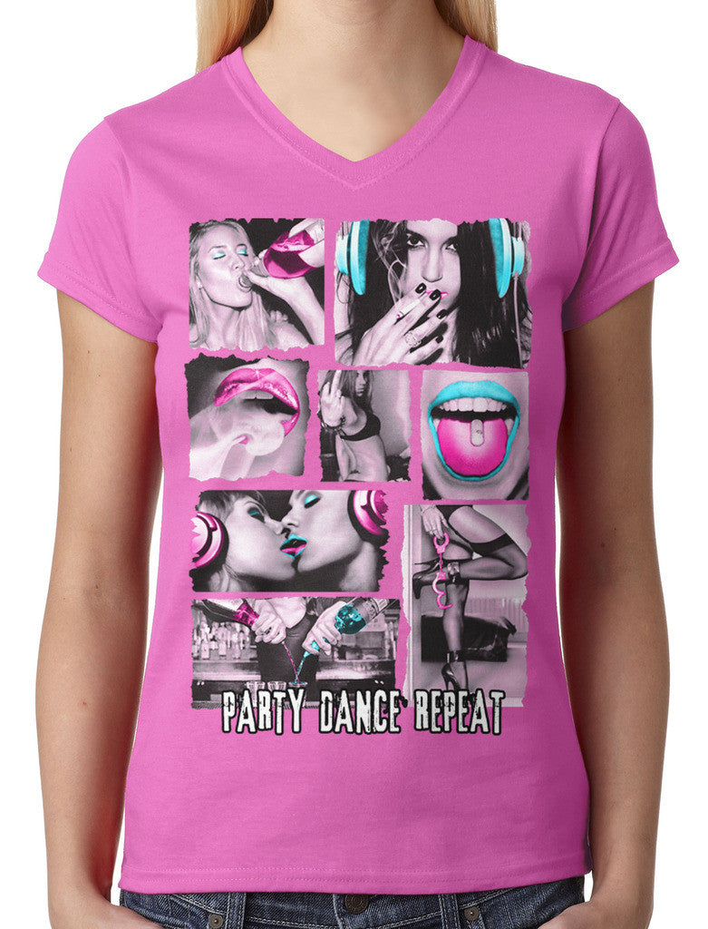 Party Dance Repeat Junior Ladies V-neck T-shirt