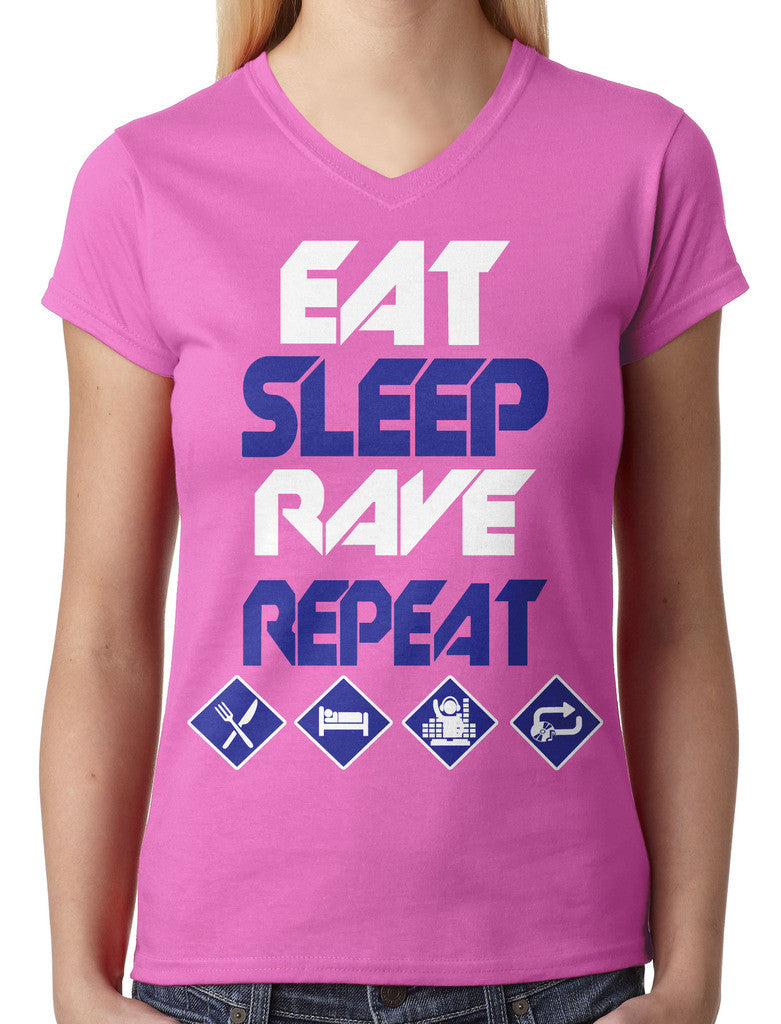 Eat Sleep Rave Repeat Junior Ladies V-neck T-shirt