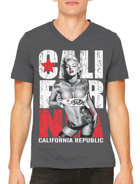 Sexy Marilyn Monroe California Republic Men's V-neck T-shirt