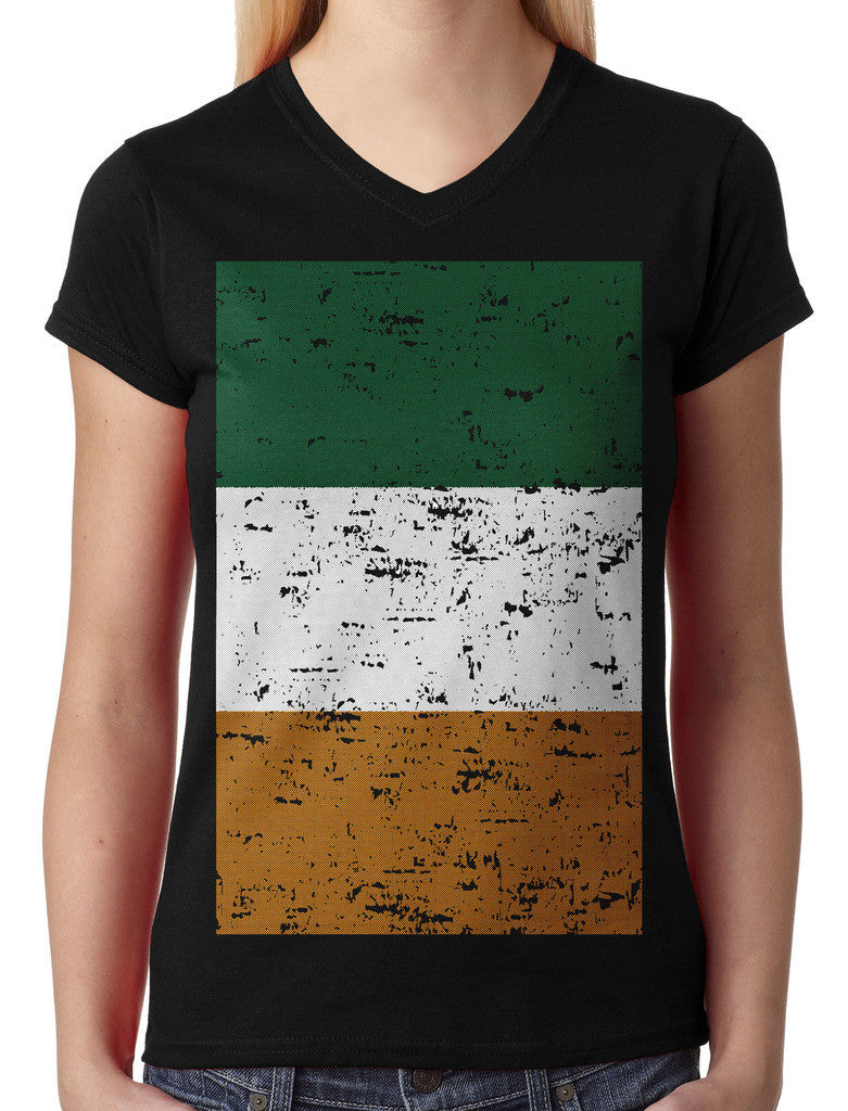Big Faded Ireland Flag Junior Ladies V-neck T-shirt