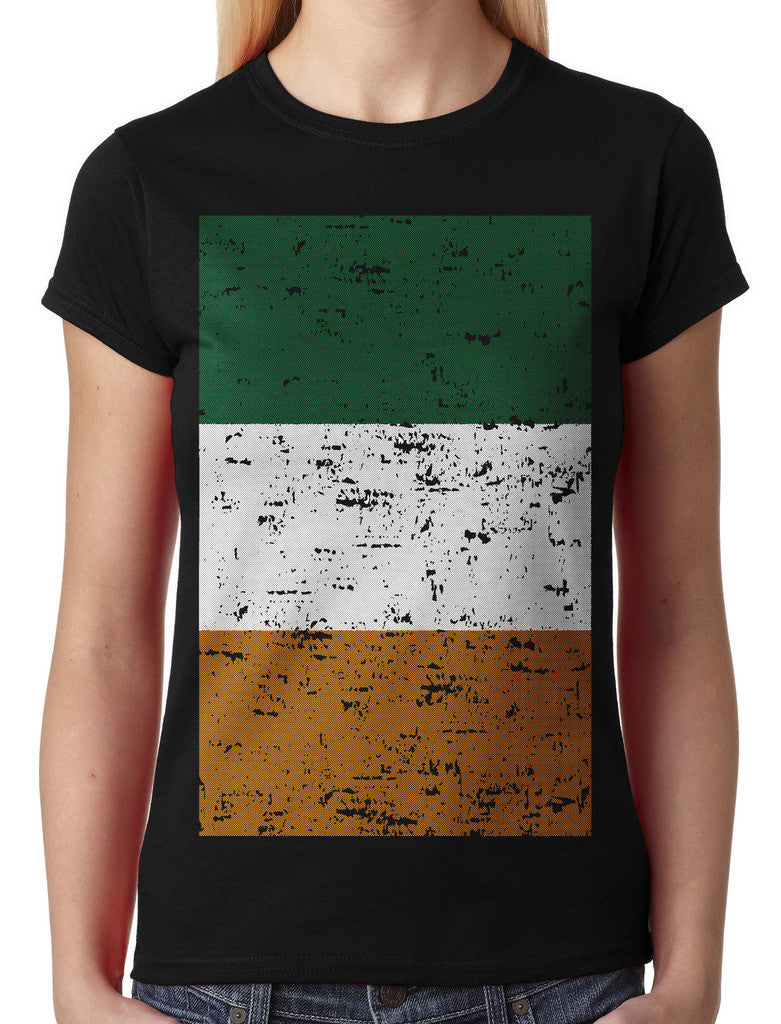 Big Faded Ireland Flag Junior Ladies T-shirt