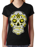 Dia De Los Muertos Sugar Skull Junior Ladies V-neck T-shirt