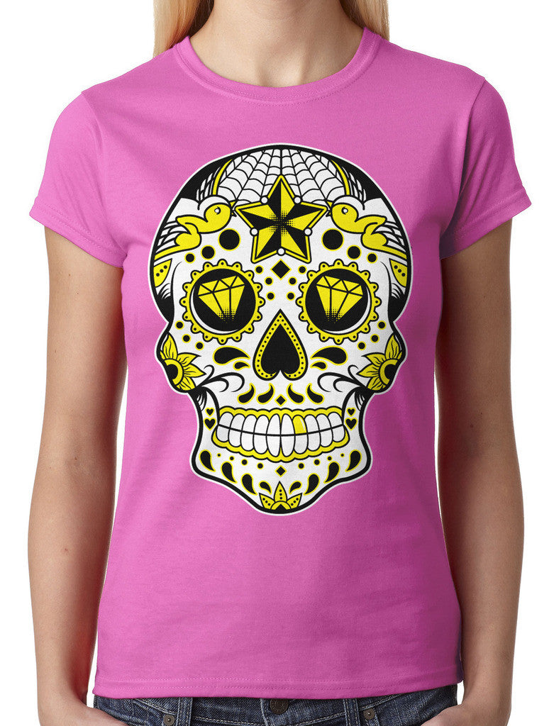 Dia De Los Muertos Sugar Skull Junior Ladies T-shirt