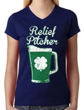 Green Beer Clover Relief Pitcher Junior Ladies V-neck T-shirt