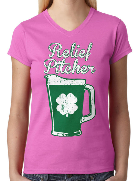 Green Beer Clover Relief Pitcher Junior Ladies V-neck T-shirt