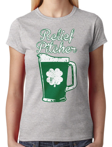 Green Beer Clover Relief Pitcher Junior Ladies V-neck T-shirt