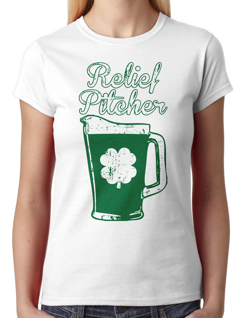 Green Beer Clover Relief Pitcher Junior Ladies T-shirt
