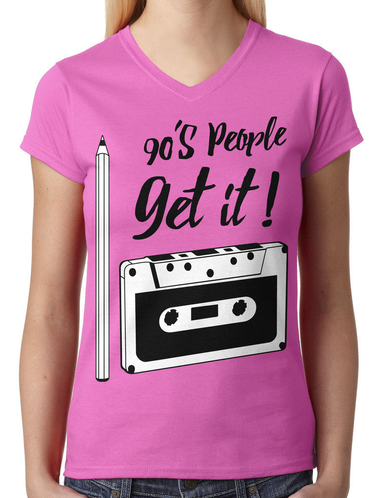 90's People Get It Cassette Tape Junior Ladies V-neck T-shirt